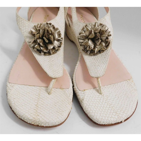 New Taryn‎ Rose Kandi Ivory Snake Rose GoldLEather Flower Flat Sandals 7.5 M - Picture 4 of 7
